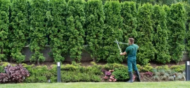 man trimming hedge